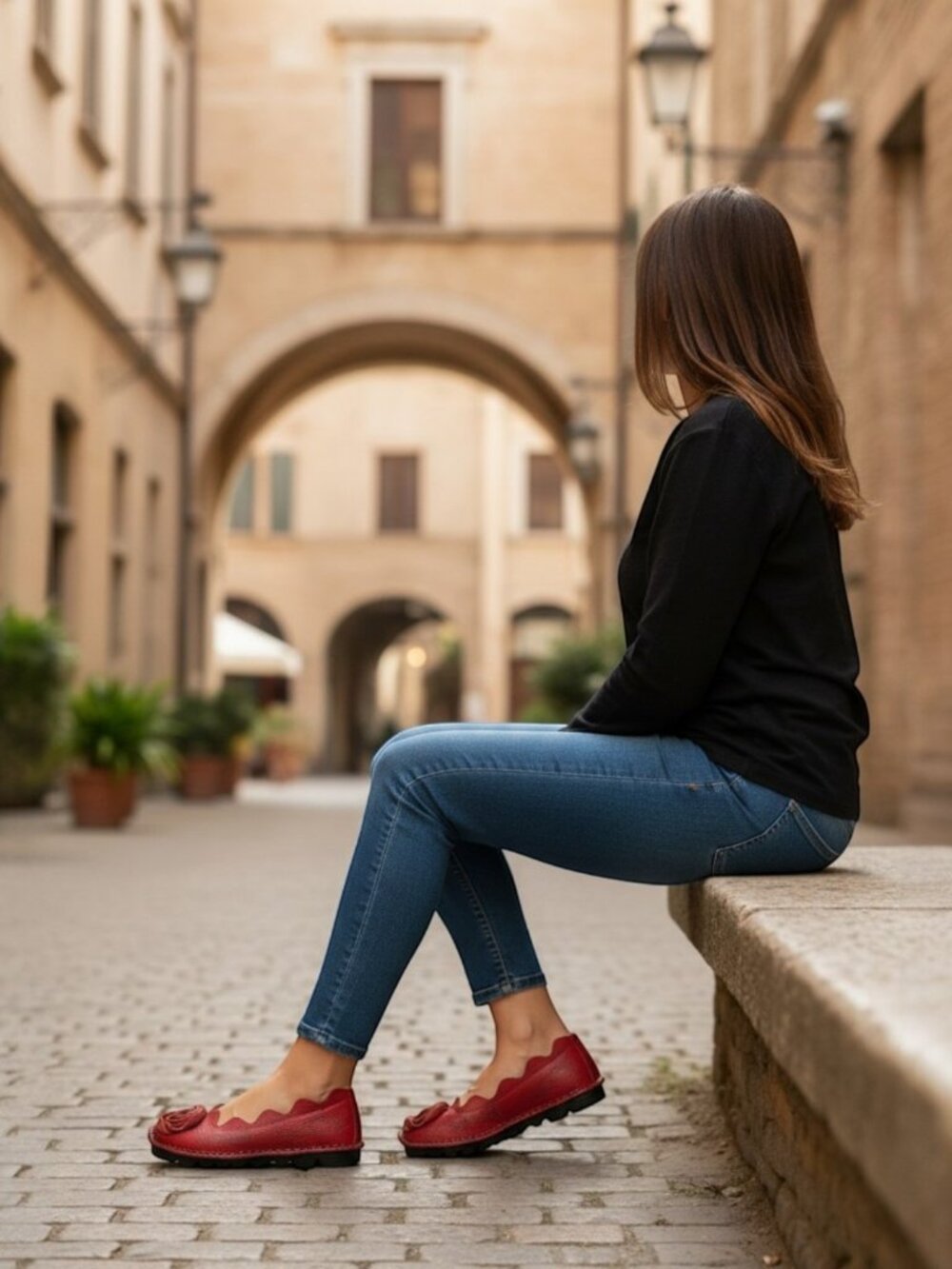 Handmade Floral Stitching Genuine Leather Comfort Slip-On Flats Loafers (8.5-9) - Picture 2 of 9
